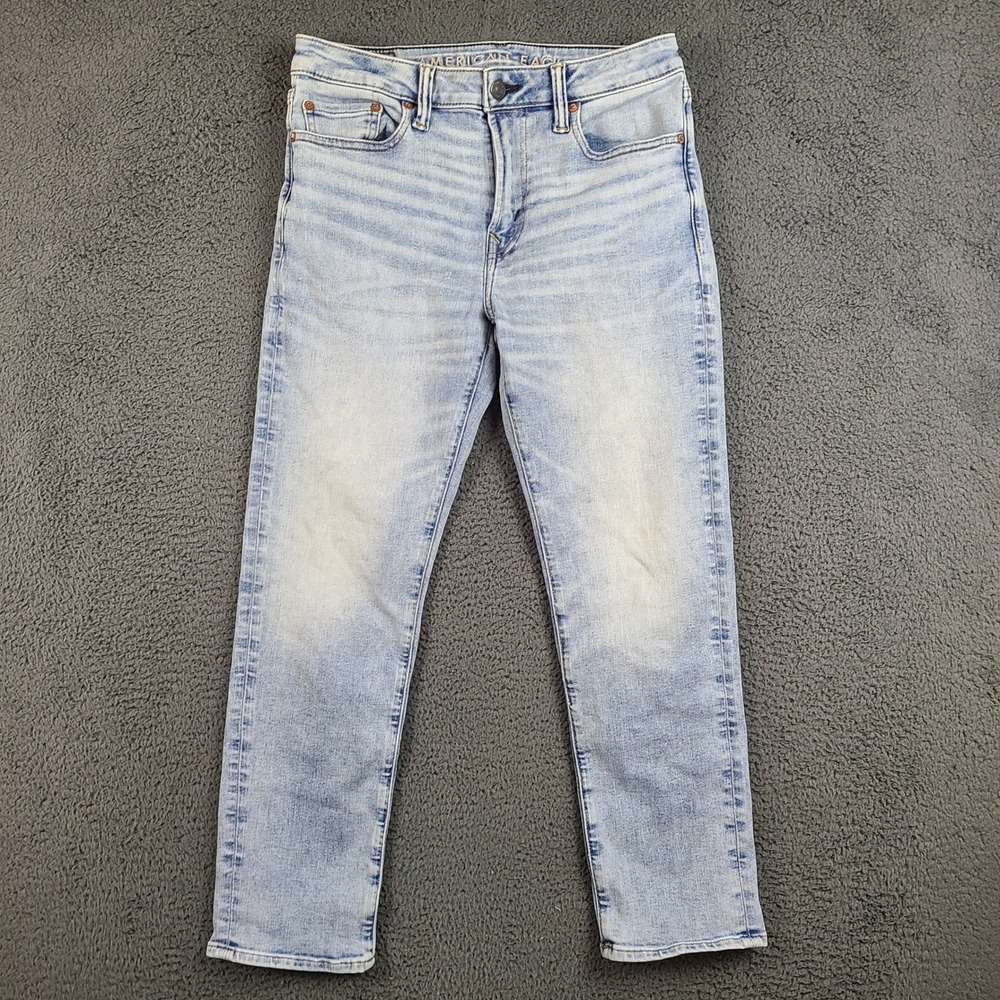 American Eagle Airflex+ Slim Straight Jeans Light Wash Mens 30x30 Blue Stretch